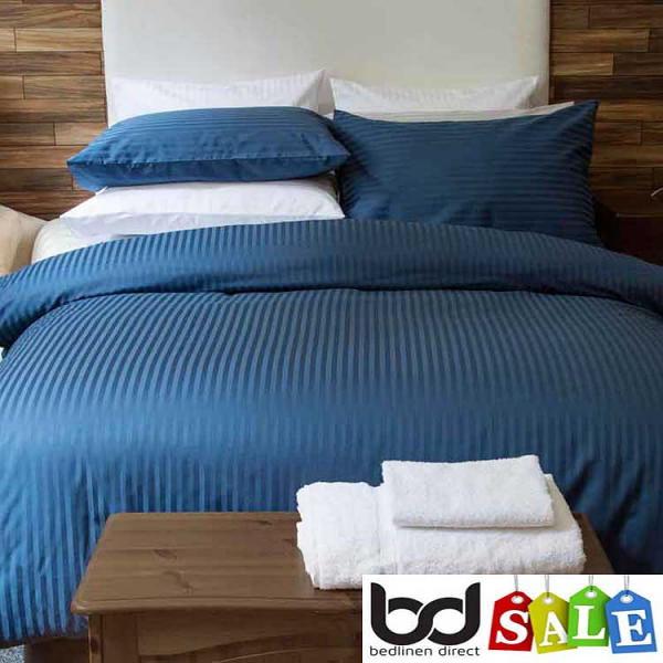 Navy Blue 540 Thread Count Satin Stripe Cotton Bedding